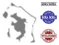 Welcome Collage of Halftone Map of Bora-Bora and Textured Seals Royalty Free Stock Photo