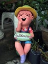 Welcome, colorful clay doll and happiness acting boy set on the floor.