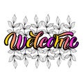 Welcome colorful text banner. Greeting lettering phrase typogaphy illustration. Postcard, poster, invitaion design. Vector