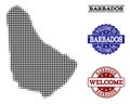 Welcome Composition of Halftone Map of Barbados and Textured Stamps
