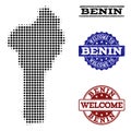 Welcome Composition of Halftone Map of Benin and Distress Seals