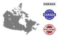 Welcome Composition of Halftone Map of Canada and Distress Seals