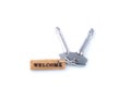 Welcome concept with key and label. Royalty Free Stock Photo