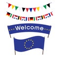 Welcome flag and banner of the European Union, festive flags Royalty Free Stock Photo