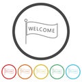 Welcome flag logo. Set icons in color circle buttons Royalty Free Stock Photo