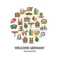 Welcome Germany Round Design Template Black Thin Line Icon Banner. Vector Royalty Free Stock Photo