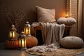 Welcome guests with the warmth of a lantern lit entryway and comfortable slippers, hygge concept, AI Generated