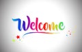 Welcome Handwritten Word Text with Rainbow Colors and Vibrant Swoosh