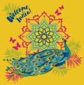 `Welcome India` banner with beautiful peacock