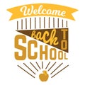 Welcome back to school logo sign with ribbon and apple vector illustration. Flat style design lettering badges. New Royalty Free Stock Photo