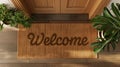 Woven Welcome Mat At Front Door Of House. Generative AI