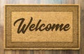 Welcome Mat On A Wood Floor Background Royalty Free Stock Photo