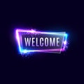 Welcome neon sign on dark blue background. Royalty Free Stock Photo