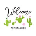 Welcome no allowed vector labelCute hand drawn Prickly cactus print with inspirational quote Home decor