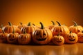 Welcome October Vibrant jack o lanterns shine on festive orange background