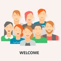 Welcome people social poster, flat vector illustration