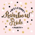 Welcome Rainbow Pride Party text.