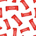 Welcome ribbon hang tag seamless pattern background.