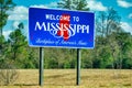 Welcome road sign to Mississippi on a sunny day, USA Royalty Free Stock Photo