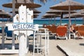 Welcome sign on beach bar Royalty Free Stock Photo