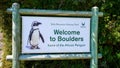 A welcome sign for Boulders Beach in Western Cape Province, South Africa. Royalty Free Stock Photo
