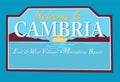 Welcome sign at Cambria, California