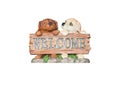 Welcome sign on the dog statue.isolated on white background Royalty Free Stock Photo