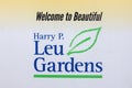 Welcome sign at the entrance of Harry P Leu Gardens are semi-tropical and tropical gardens in Orlando, Florida