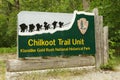 Welcome sign at entrance to Chilkoot Trail in Skagway Alaska