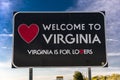 Welcome sign, entrance to the state of Virgina, 'Virginia is for Lovers' - October 26, 2016