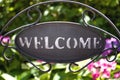 Welcome sign in the garden