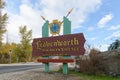 Welcome sign with german text in Leavenworth Washington a Bavarian Village