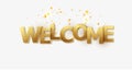 Welcome sign letters with confetti star background. Celebration greeting holiday illustration. Banner star confetti Royalty Free Stock Photo