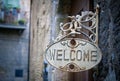 Welcome sign on log home Royalty Free Stock Photo