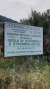 Welcome sign of the Natural Reserve Island of Stromboli and Strombolicchio