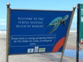 Welcome sign near the Turtle Beach in Morjim Village in the Indian state of Goa