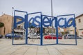 Welcome sign placed at Plasencia Old Town Entry, Spain