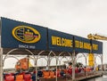 Welcome sign and sitting area in Da Nang Port, Vietnam