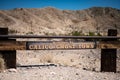 Welcome sign to Calico, the ghost mining town in the desert of the Wild West