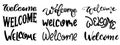 Welcome sign. Wedding text font. Handwritten letter script for typography card or calligraphy home invite. Hand drawn
