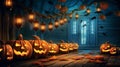 Halloween event backdrop - a group of pumpkins on a porch