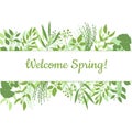 Welcome spring green card design text in floral frame