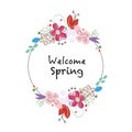 ``Welcome spring`` text chalkboard style wreath with abstract spring flowers