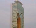 a welcome statue which is the hallmark of Jakarta