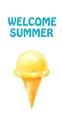 Welcome summer. Card with tasty yellow ice cream.