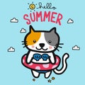 Hello summer cat wear bikini cartoon illustration Royalty Free Stock Photo