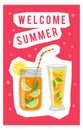 Welcome summer poster. Vertical bright banner template