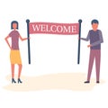 Welcome. Team with big banners in their hands Royalty Free Stock Photo