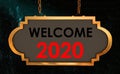 Welcome 2020 text on golden road sign background - 3d rendering Royalty Free Stock Photo