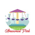 Welcome to amusement park. Amusement park landscape in flat style. Vector illustration. Vector concept for web, apps